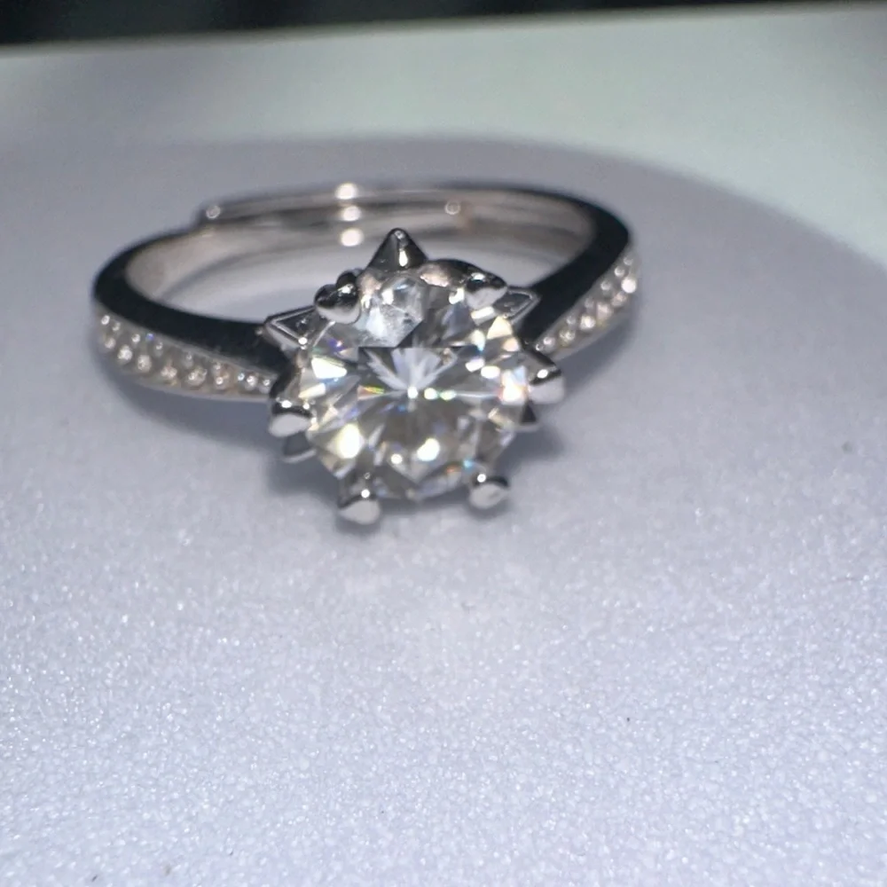 Radiant Silver Solitaire Ring 1 CT Moissanite D Color With GRA - Picture 5 of 6